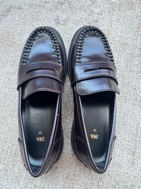 Zara Women’s Dark Burganfy Leather Penny Loafers